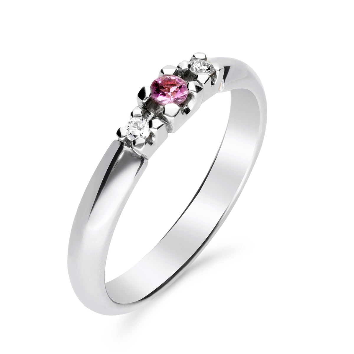 Silván timanttisormus pinkillä safiirilla 0,04ct, 14K valkokultaa, Silván timanttikorut - Silván - Laatukoru