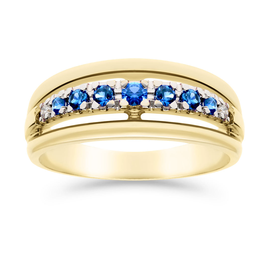 Silván Daria timanttisormus 0,02ct safiireilla, keltakultaa, Silván vihkisormukset