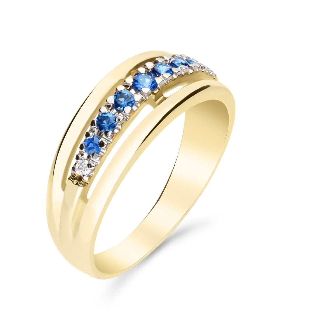 Silván Daria timanttisormus 0,02ct safiireilla, keltakultaa, Silván vihkisormukset