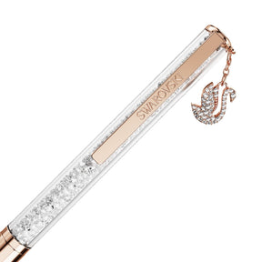 Swarovski Crystalline -kuulakärkikynä, rosekultainen pinta, kirkkaat kristallit ja säihkyvä joutsenriipus