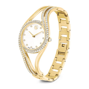 Swarovski keltakullattu bangle rannekello kirkkailla kristalleilla ja vaalealla kellotaululla