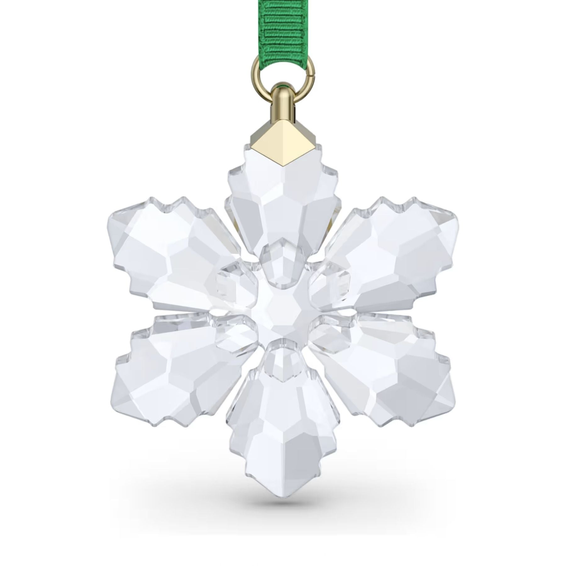 Swarovski kirkas kristallinen lumihiutalejoulukoriste vihreällä nauhalla ja 176 hionnalla