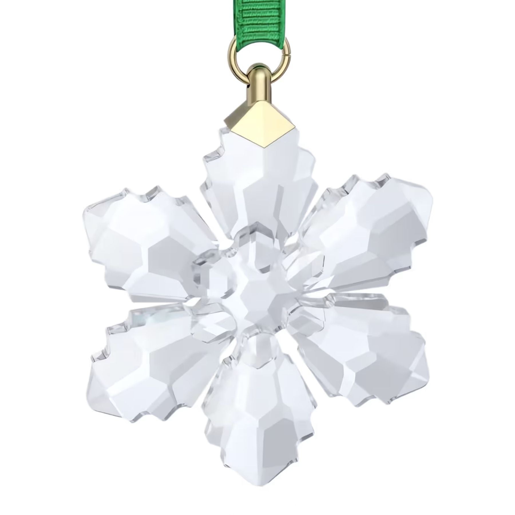 Swarovski kirkas kristallinen lumihiutalejoulukoriste vihreällä nauhalla ja kultasävyisellä ripustuslenkillä
