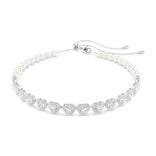 Swarovski x Ariana Grande Tennis Choker kaulakoru, vaalea metalli, kirkkaat kristallit ja valkoiset helmet, 5720861