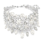 Swarovski Constella choker kaulakoru, vaalea metalli, kirkkaat kristallit ja valkoiset helmet 5722471