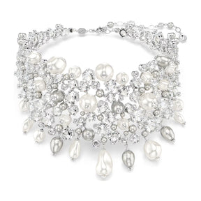 Swarovski Constella choker kaulakoru, vaalea metalli, kirkkaat kristallit ja valkoiset helmet 5722471