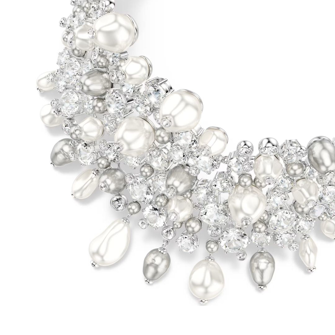 Swarovski Constella choker kaulakoru, vaalea metalli, kirkkaat kristallit ja valkoiset helmet 5722471