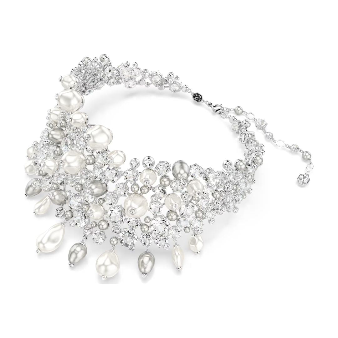 Swarovski Constella choker kaulakoru, vaalea metalli, kirkkaat kristallit ja valkoiset helmet 5722471