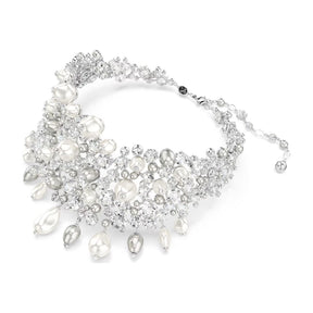 Swarovski Constella choker kaulakoru, vaalea metalli, kirkkaat kristallit ja valkoiset helmet 5722471