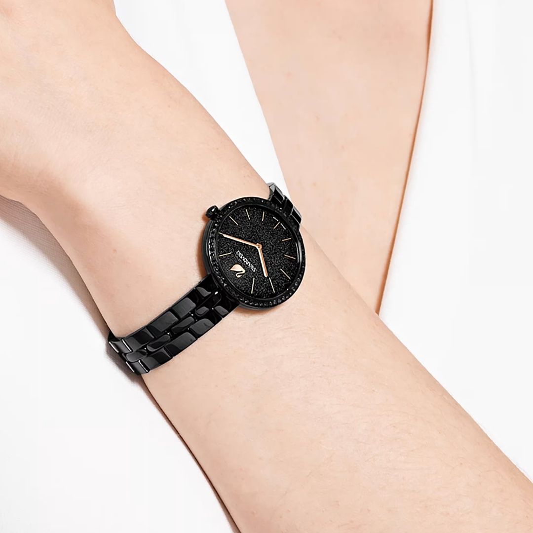 Swarovski Cosmopolitan rannekello, musta ja mustat kristallit, 5547646