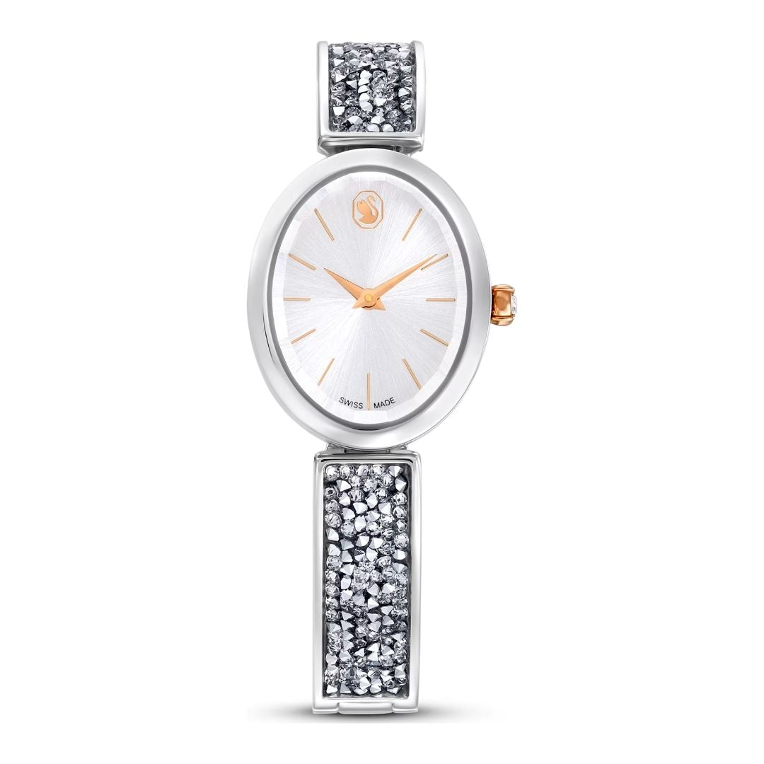 Swarovski Crystal Rock oval rannekello, hopeanväri ja kirkkaat kristallit, 5656878