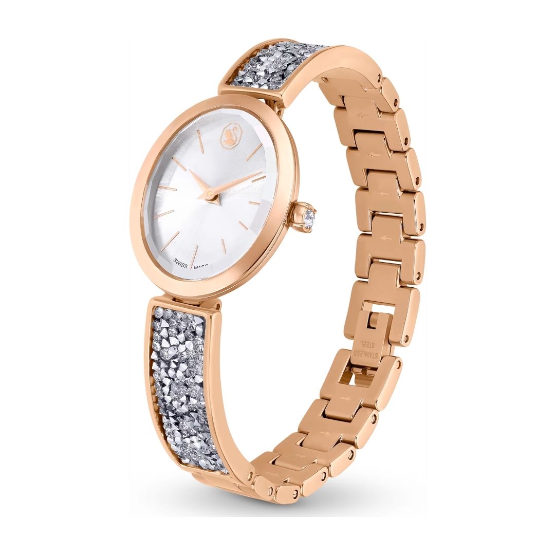 Swarovski Crystal Rock oval rannekello, ruusukullanväri ja kirkkaat kristallit, 5656851