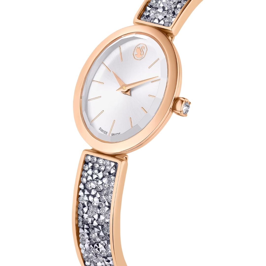 Swarovski Crystal Rock oval rannekello, ruusukullanväri ja kirkkaat kristallit, 5656851
