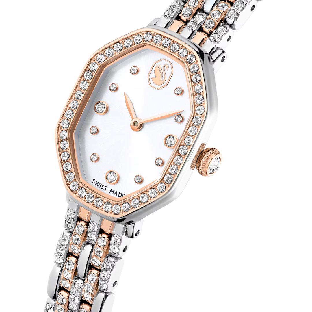 Swarovski Dextera octagon rannekello, hopeanväri, ruusukullanväri ja kirkkaat kristallit, 5715521