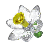Swarovski kristallinen narsissikoriste kirkkaine terälehtineen sekä keltaisella ja vihreällä lakatulla metallivarrella