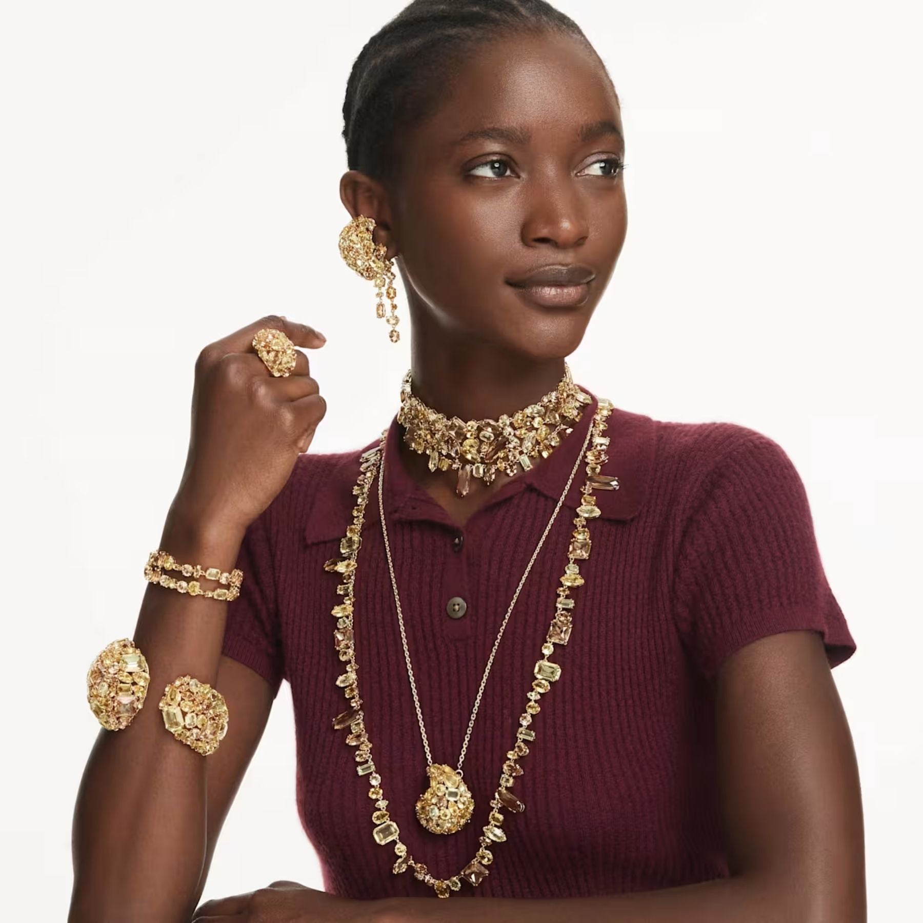 Swarovski Gema kaulakoru, keltakullattu ja keltaiset kristallit, 5754259