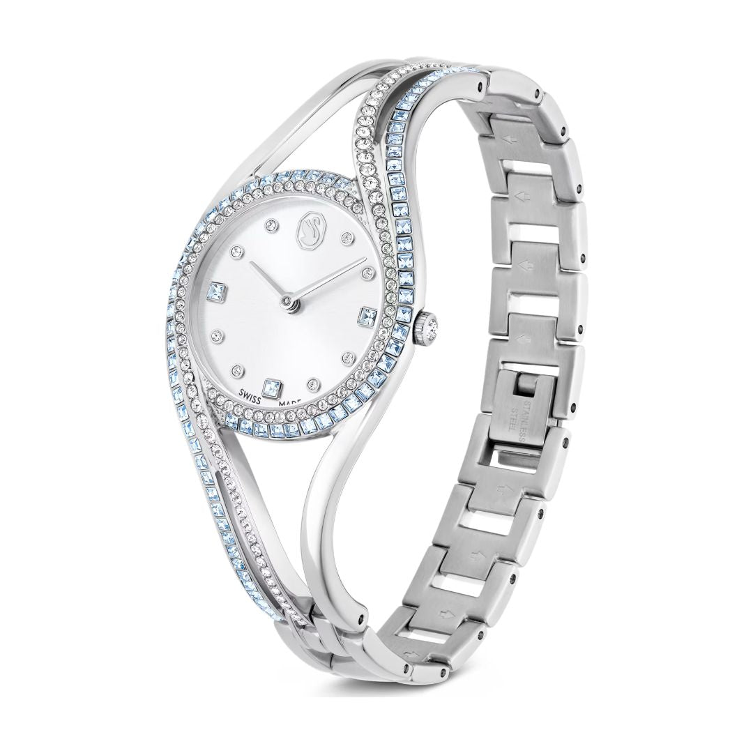 Swarovski Hyperbola bangle rannekello, hopeanväri ja siniset kristallit, 5715463