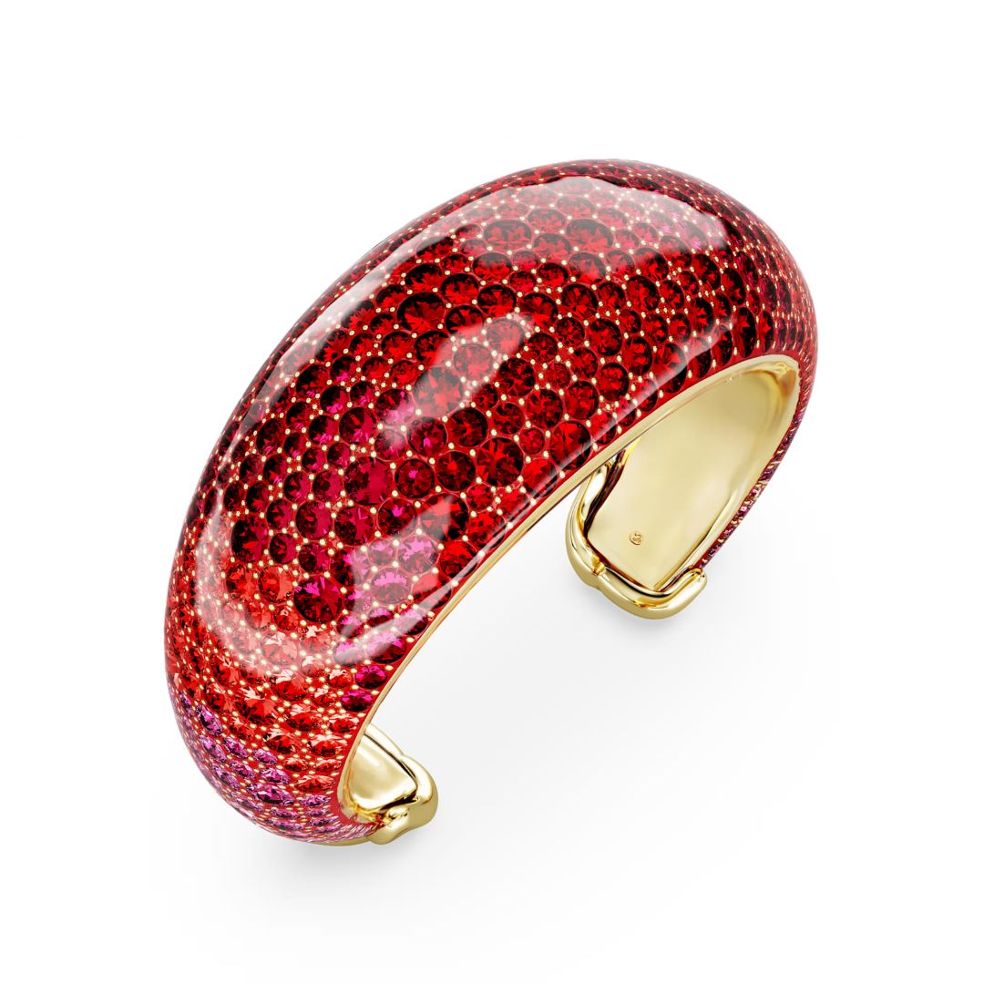 Swarovski Idyllia Cuff rannekoru, keltakullattu ja punaiset kristallit