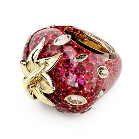Swarovski Idyllia Motif sormus, keltakullattu ja punaiset kristallit