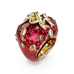 Swarovski Idyllia Motif sormus, keltakullattu ja punaiset kristallit