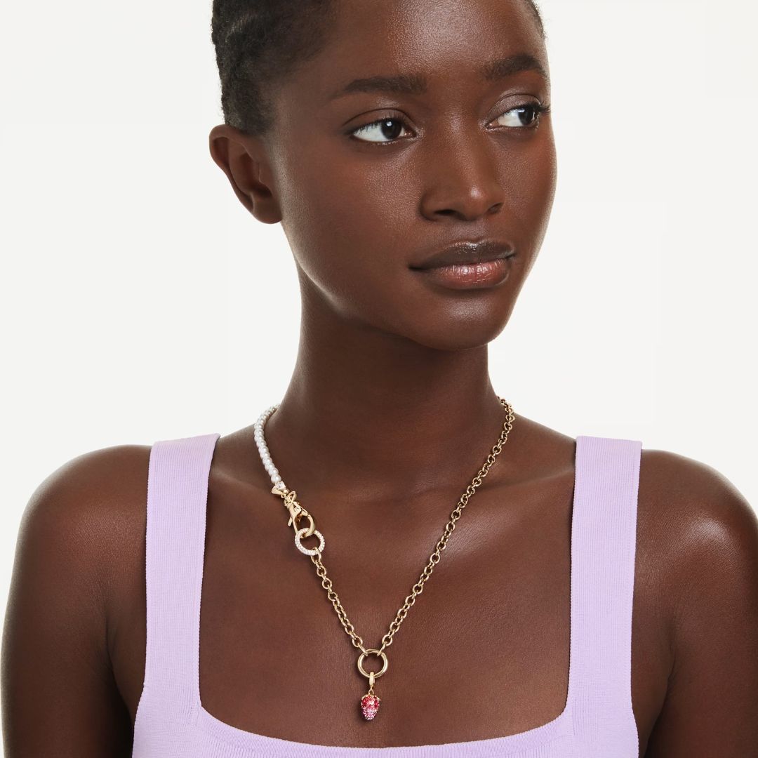 Swarovski Idyllia charm, keltakullattu, vaaleanpunaiset ja punaiset kristallit, 5743136