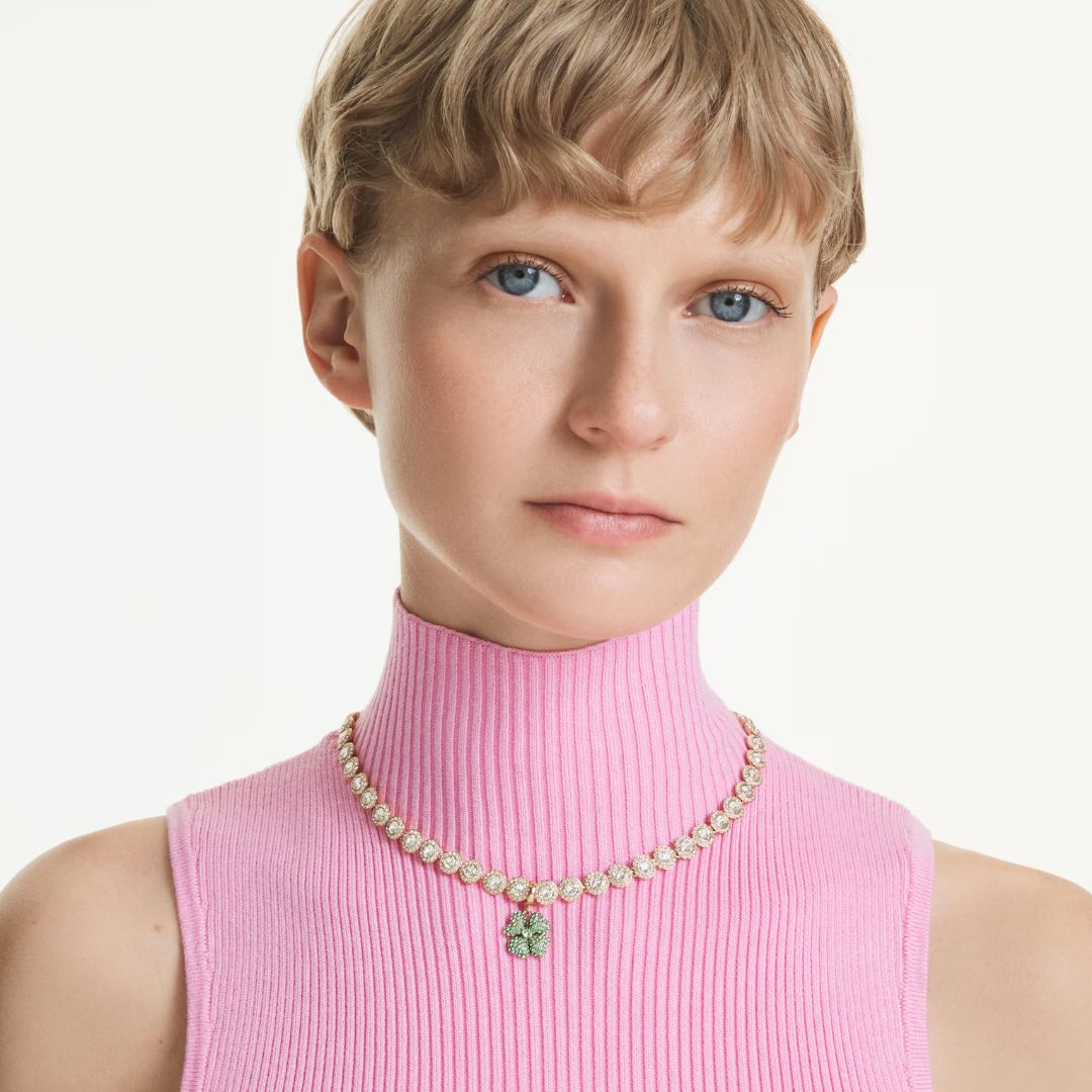 Swarovski Idyllia charm, keltakullattu ja vihreät kristallit, 5743130