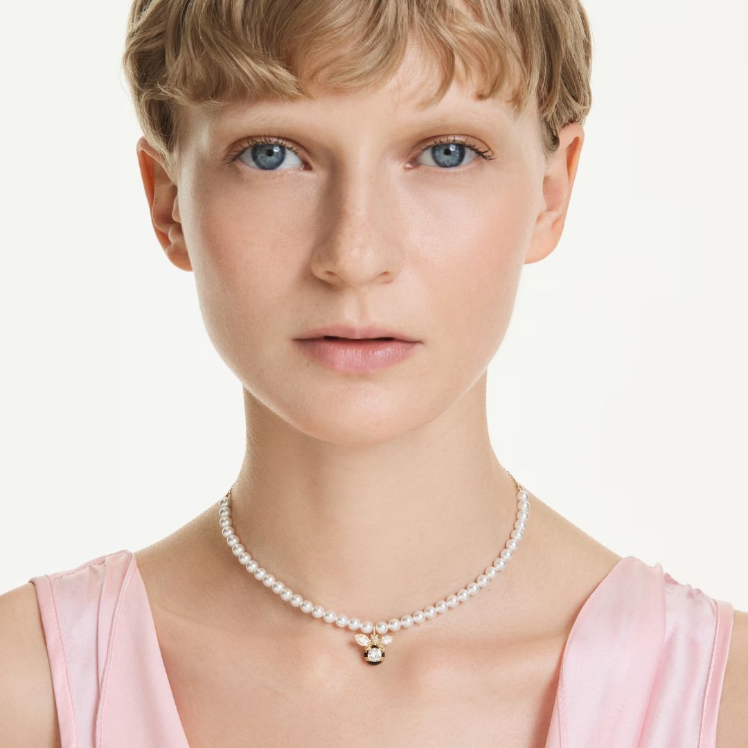 Swarovski Idyllia choker-kaulakoru, keltakullattu, valkoiset helmet ja zirkonit, 5742677