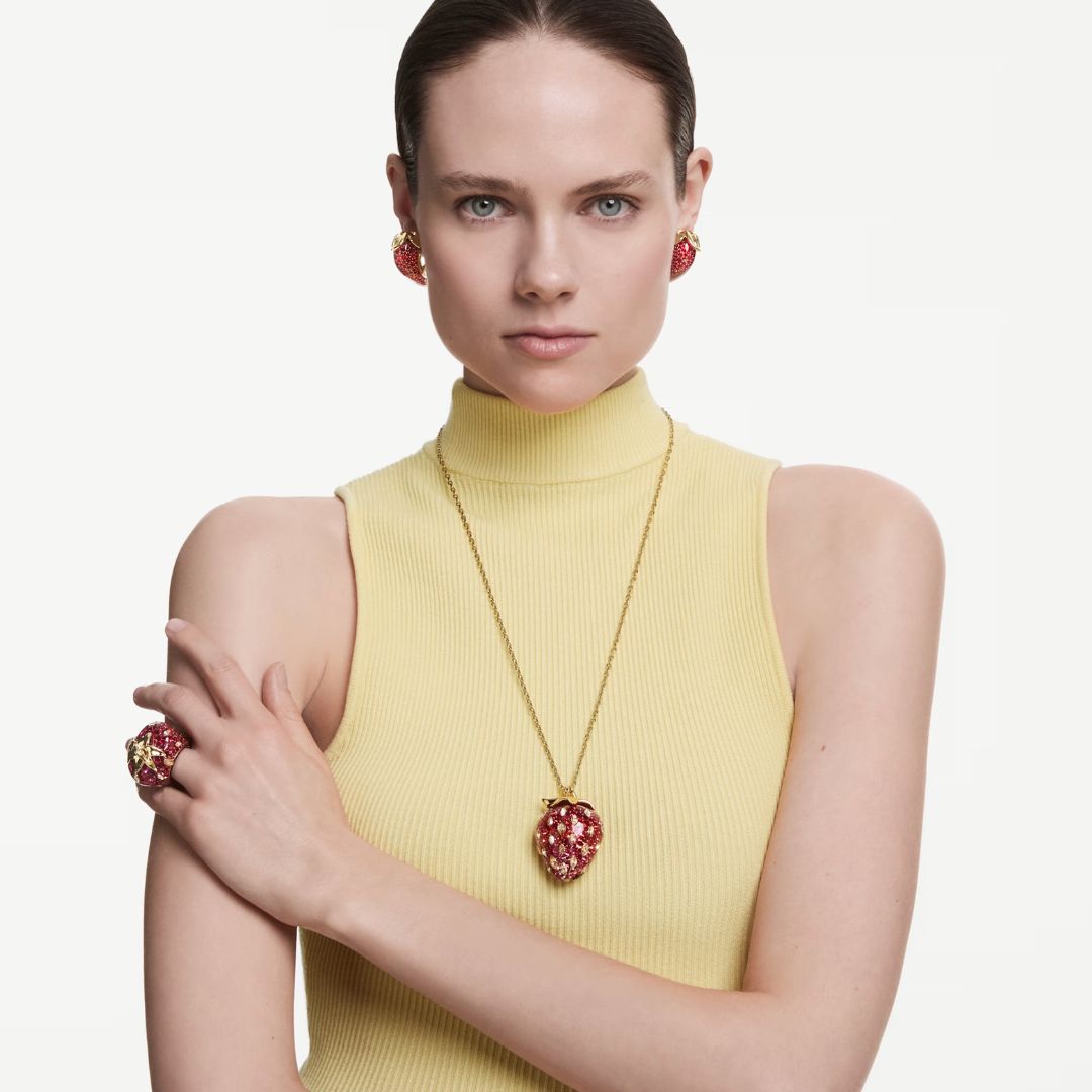 Swarovski Idyllia riipus, keltakullattu ja punaiset kristallit 5742676
