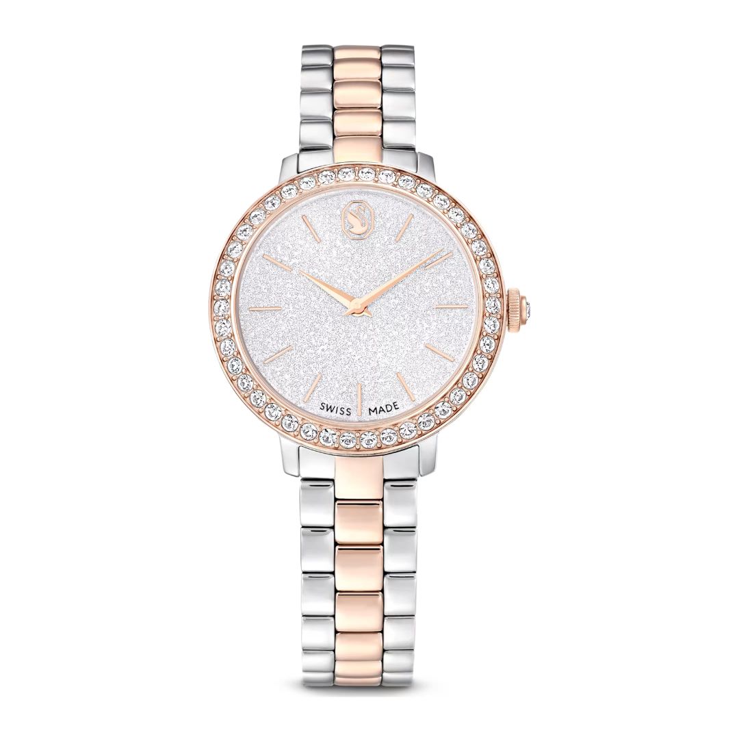 Swarovski Matrix 3-link rannekello, hopeanväri, ruusukullanväri ja kirkkaat kristallit, 5715028