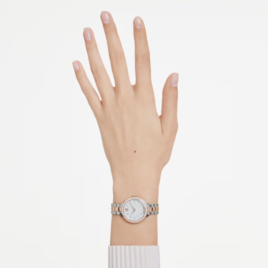 Swarovski Matrix 3-link rannekello, hopeanväri, ruusukullanväri ja kirkkaat kristallit, 5715028