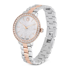 Swarovski Matrix 3-link rannekello, hopeanväri, ruusukullanväri ja kirkkaat kristallit, 5715028