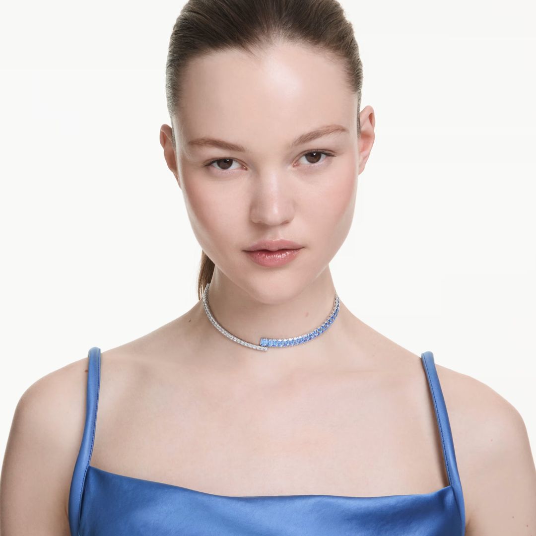 Swarovski Matrix Choker kaulakoru, vaalea metalli, siniset ja kirkkaat kristallit, 5722464