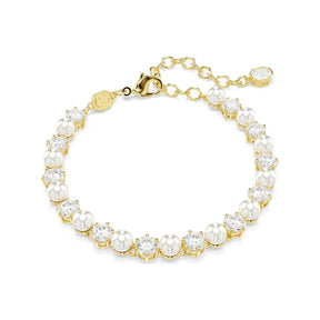 Swarovski Matrix Tennis rannekoru, keltakullattu, kirkkaat zirkonit ja valkoiset helmet 5742026
