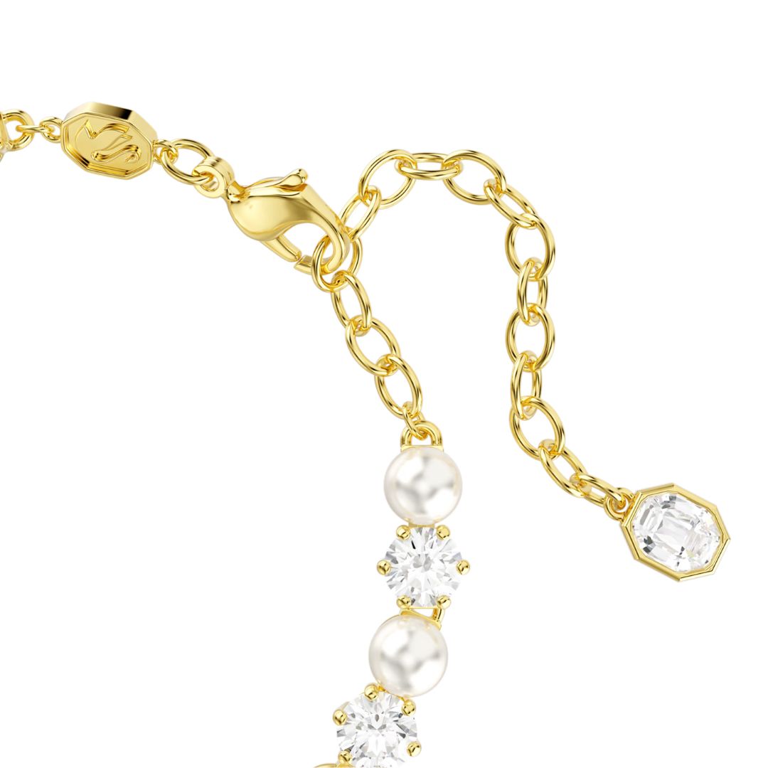 Swarovski Matrix Tennis rannekoru, keltakullattu, kirkkaat zirkonit ja valkoiset helmet 5742026