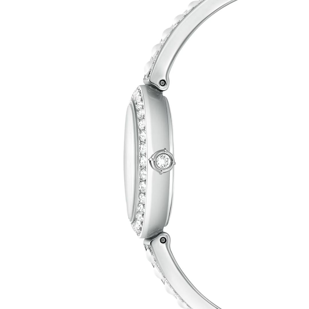 Swarovski Matrix pearl bangle rannekello, hopeanväri, valkoiset helmet ja kirkkaat kristallit, 5743680
