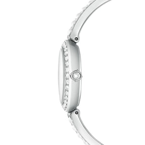 Swarovski Matrix pearl bangle rannekello, hopeanväri, valkoiset helmet ja kirkkaat kristallit, 5743680