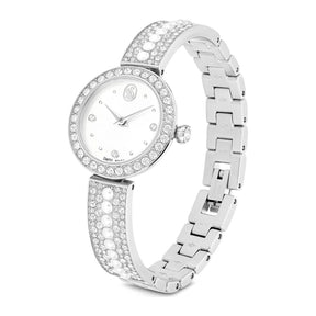 Swarovski Matrix pearl bangle rannekello, hopeanväri, valkoiset helmet ja kirkkaat kristallit, 5743680