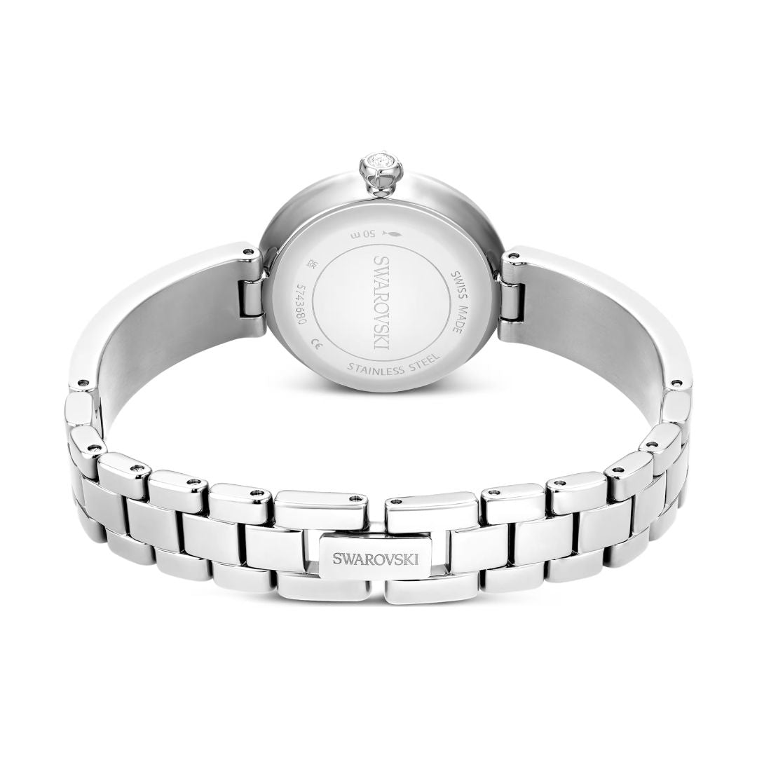 Swarovski Matrix pearl bangle rannekello, hopeanväri, valkoiset helmet ja kirkkaat kristallit, 5743680