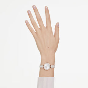 Swarovski Matrix pearl bangle rannekello, ruusukullanväri, valkoiset helmet ja kirkkaat kristallit, 5705406