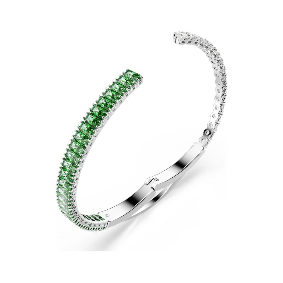 Swarovski Matrix rannerengas, vaalea metalli ja vihreät kristallit