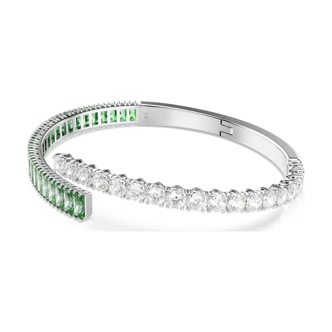 Swarovski Matrix rannerengas, vaalea metalli ja vihreät kristallit