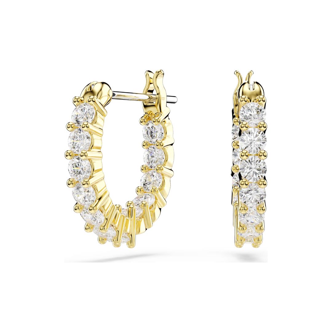 Swarovski Matrix Hoop Earrings, Yellow Gold Color and White Crystals 5