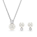 Swarovski Matrix riipus ja korvakorut, vaalea metalli kirkkaalla kristallilla ja valkoisella helmellä 5689624