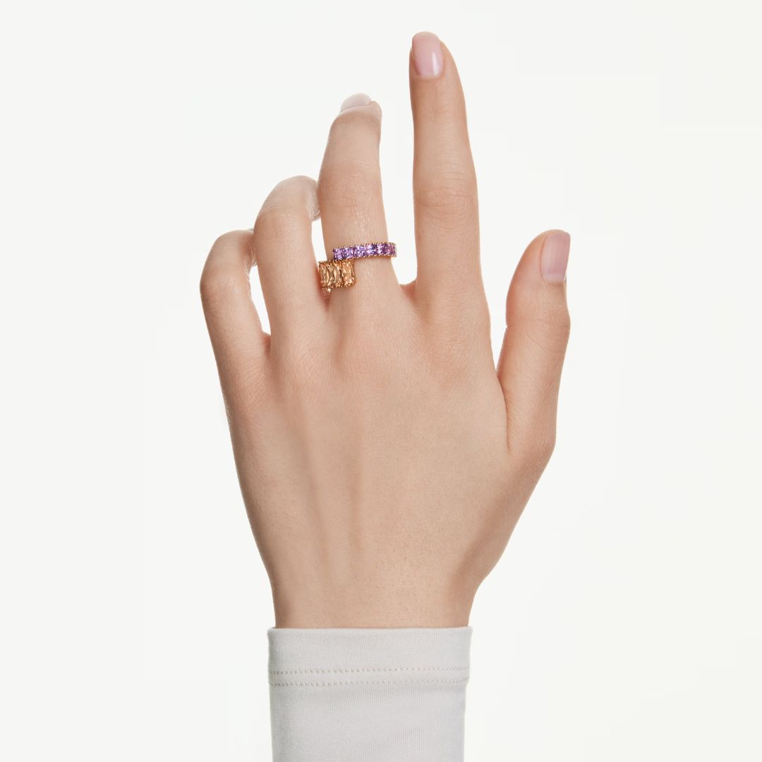 Swarovski Matrix sormus, keltakullanväri, violetit ja ruskeat kristallit