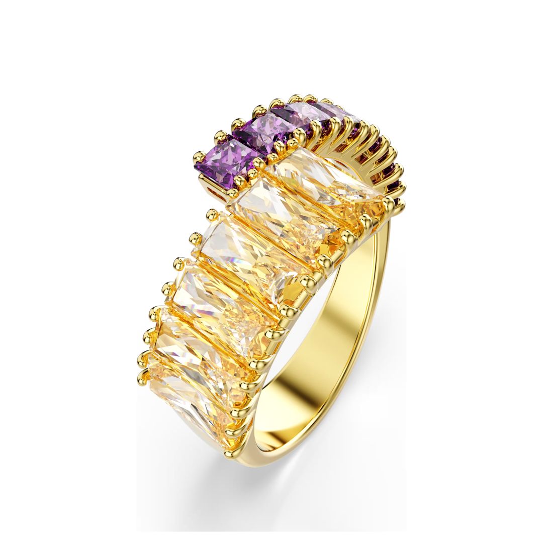 Swarovski Matrix sormus, keltakullanväri, violetit ja ruskeat kristallit