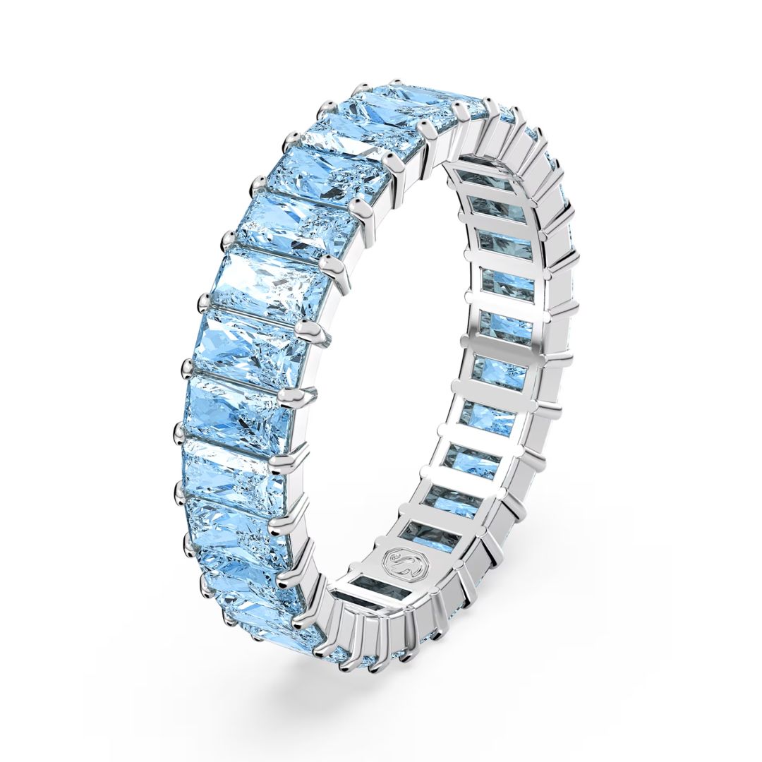 Swarovski Matrix sormus, vaalea metalli ja siniset kristallit, 5661908