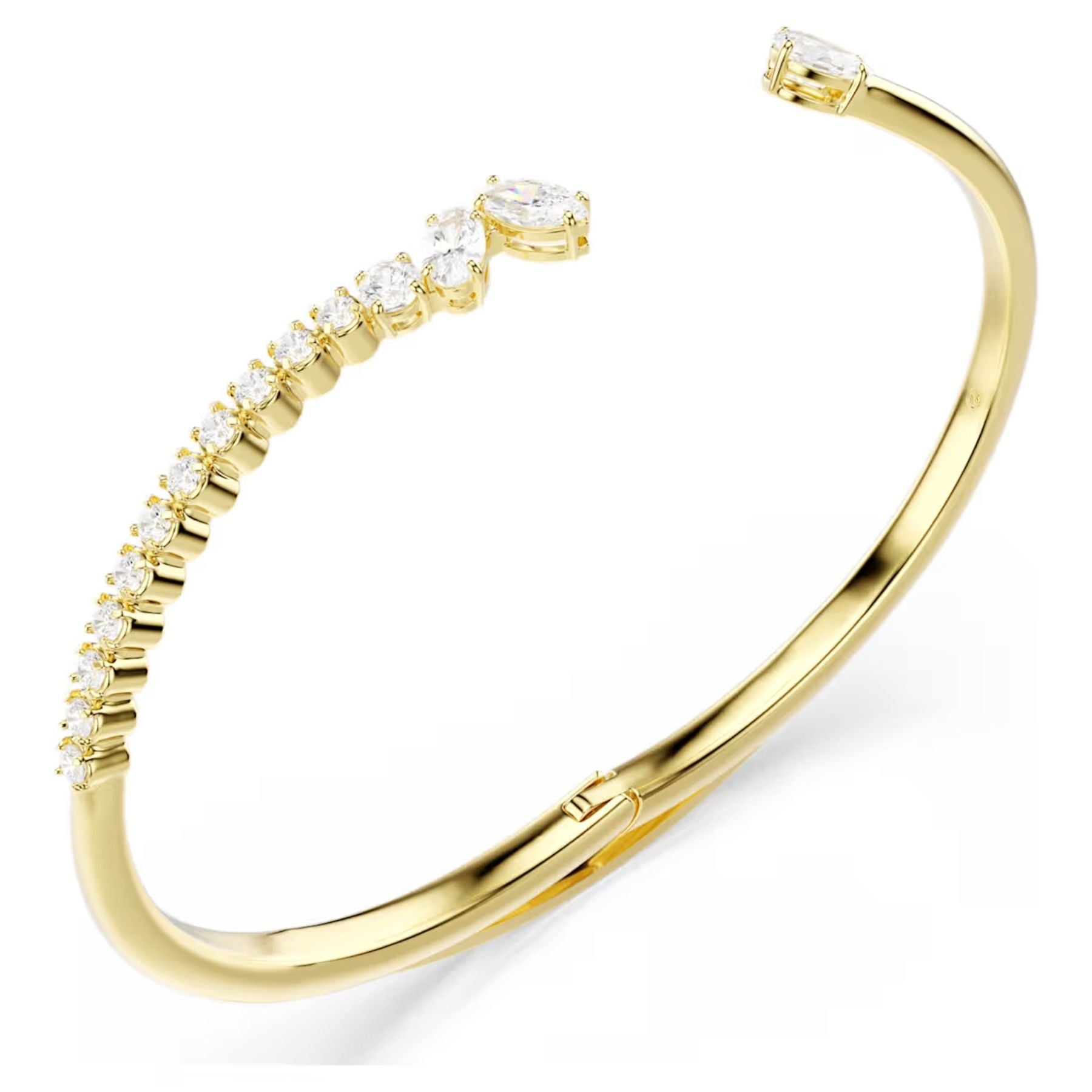 Swarovski keltakullattu avoin rannerengas, jota koristavat erimuotoiset kirkkaat zirkonit.