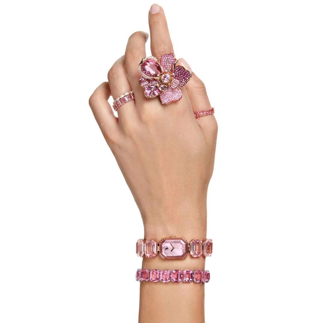 Swarovski Millenia octagon rannekello, ruusukullanvärinen ja vaaleanpunaiset kristallit, 5729843
