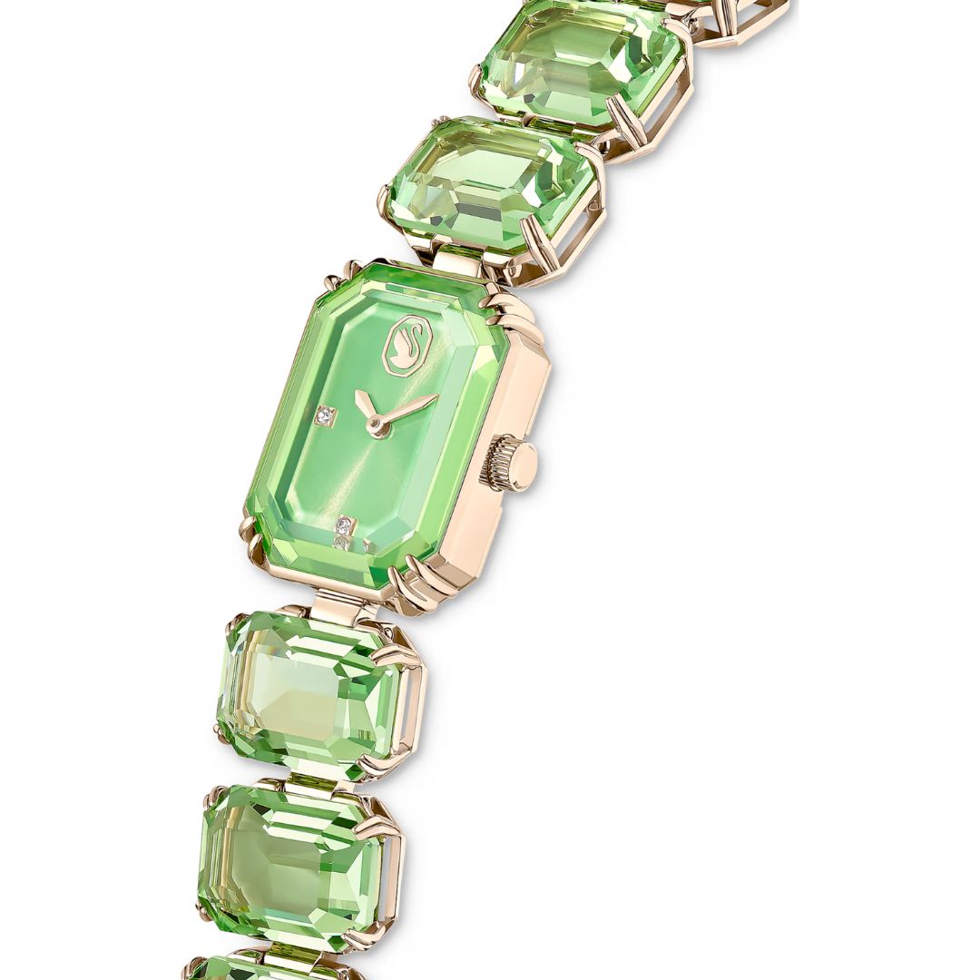 Swarovski Millenia octagon rannekello, samppanjakullanvärinen ja vihreät kristallit, 5729842