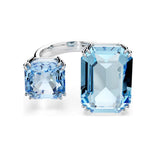 Swarovski Millenia sormus, vaalea metalli ja siniset kristallit